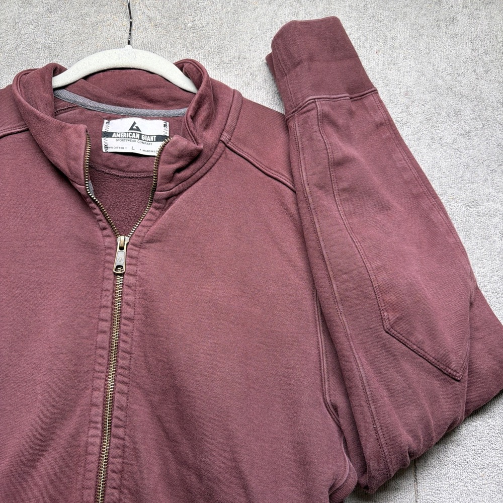 American Giant Men's Full Zip Jacket Made in USA Cotton Fleece Rust‎ Red Large